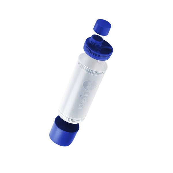 UNDA 3-in-1 Multifunktionsflasche in Blau – Flasche, Becher und Snackbox, spülmaschinengeeignet